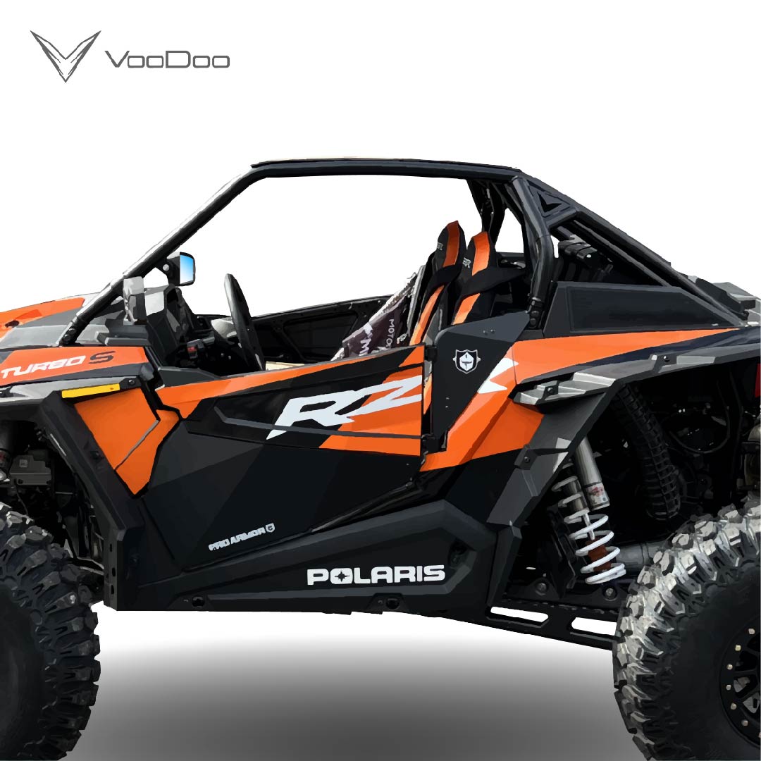 voodoo roll cage for polaris rzr mounted on red and orange 2 eat poaris rzr